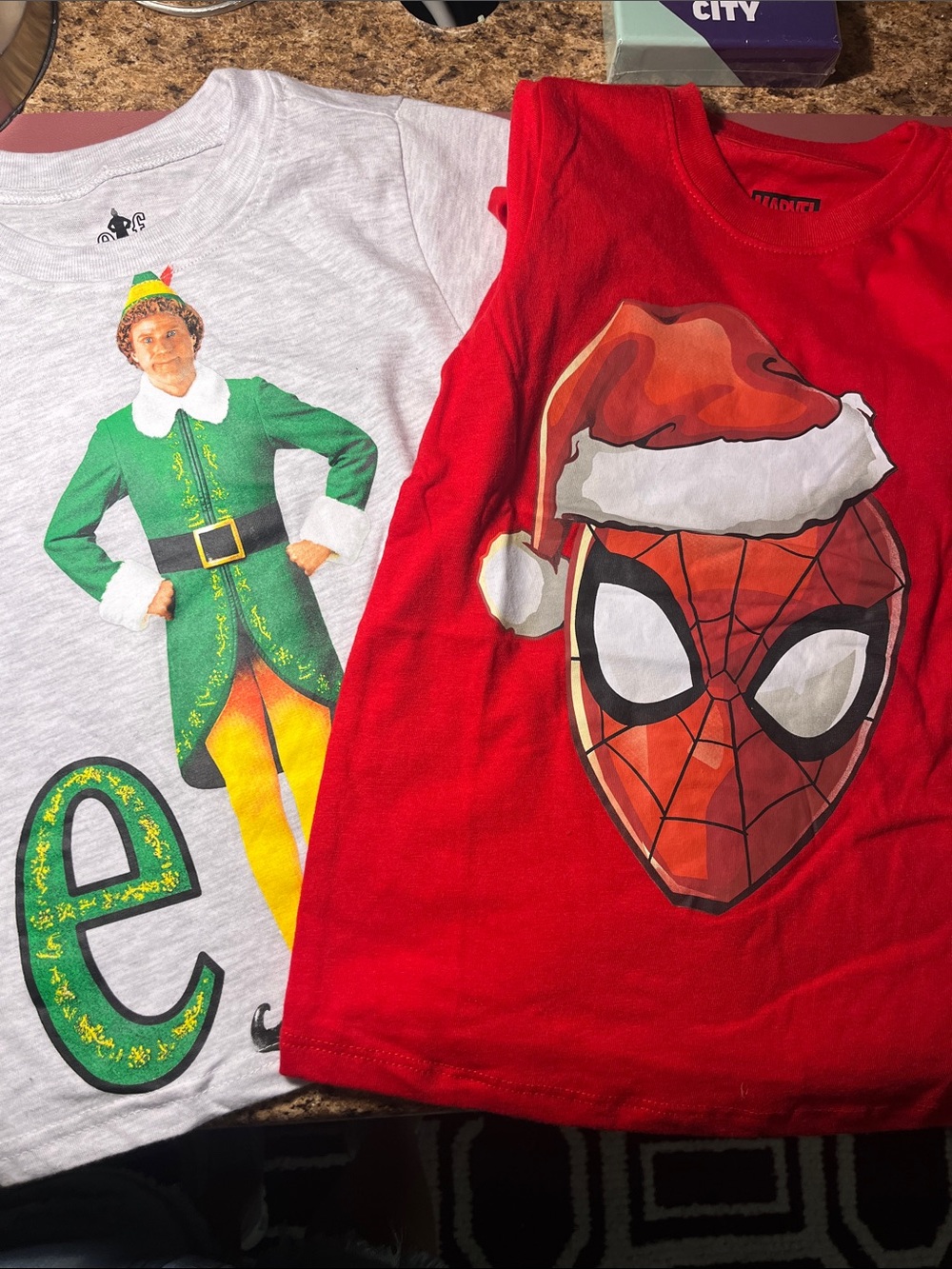 2boys shirts ELF shirt sz 4 and Red Spider-Man Holiday tee Sz 4-5